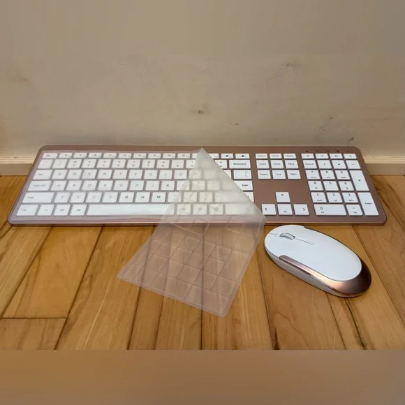 Rose Gold Wireless Keyboard & Mouse Set – Full Size Slim Aesthetic - Picture 1 of 3